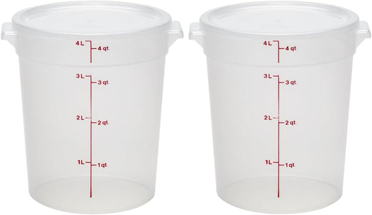 Cambro Food Storage Containers with Lids (BPA-Free) - 4 Quart - Food Grade Buckets with Lids (4 Pack) - For Dough Proofing and Brining (Translucent)