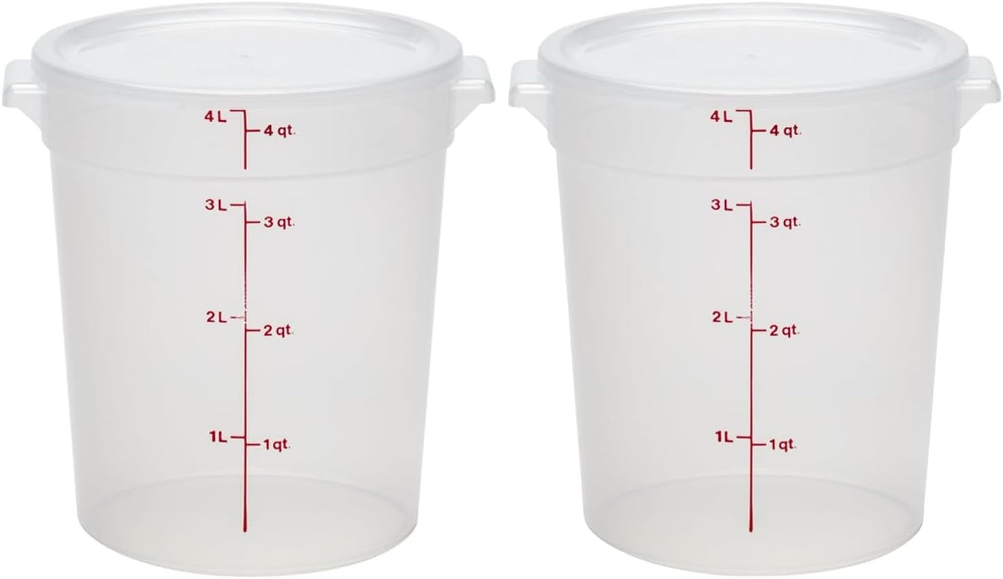 Cambro Food Storage Containers with Lids (BPA-Free) - 4 Quart - Food Grade Buckets with Lids (4 Pack) - For Dough Proofing and Brining (Translucent)