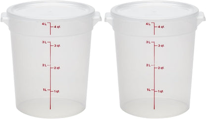 Cambro Food Storage Containers with Lids (BPA-Free) - 4 Quart - Food Grade Buckets with Lids (4 Pack) - For Dough Proofing and Brining (Translucent)