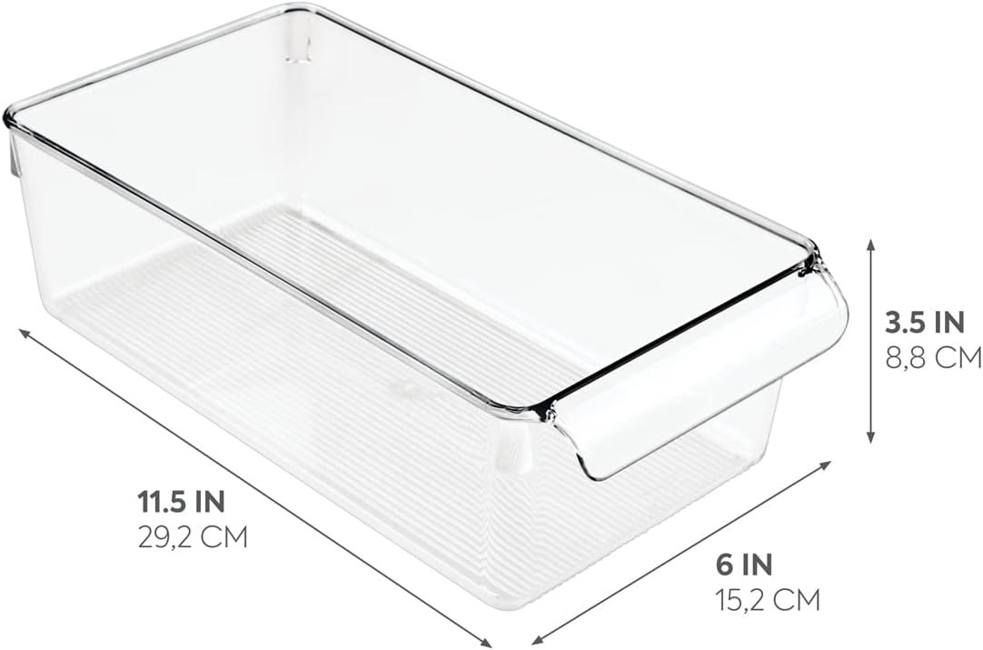 iDesign Fridge Storage Bin with Handle - Fridge Tray for Meats and Cheeses - Set of 2 - Clear