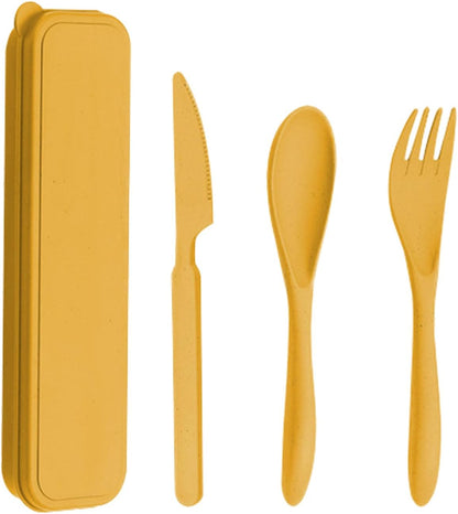 Reusable Utensils Set with Case, Wheat Straw Portable Spoon and Fork Set, Plastic Work School Kids Adults or Daily Use Cutlery Set - for Lunch Box Use Outdoor (Red)