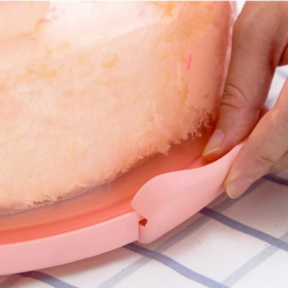 Plastic Small Cake Carrier Holder Cover Round Container with Collapsible Handles Suitable for 7 inch Diameter and 2.5 inch Height Cake (Pink)