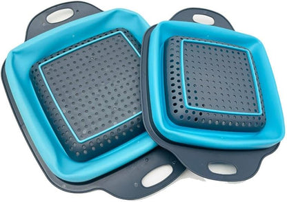 NIWWIN Pack of 2 Foldable Pasta Strainers, Foldable Kitchen Colander for Draining Fruit, Kitchen Silicone Adjustable Filter Vegetables Fruit Baskets,Portable Sink Washing Up Bowl (Red)