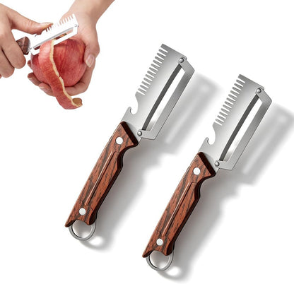 Multi-Functional Vegetable Peeler for Kitchen,3-in-1 Stainless Steel Peeler With Wooden Handle & Bottle Opener &Scallion shredder,Kitchen Gadgets For Fruit Pumpkin Peeling Potato Carrot Peeler