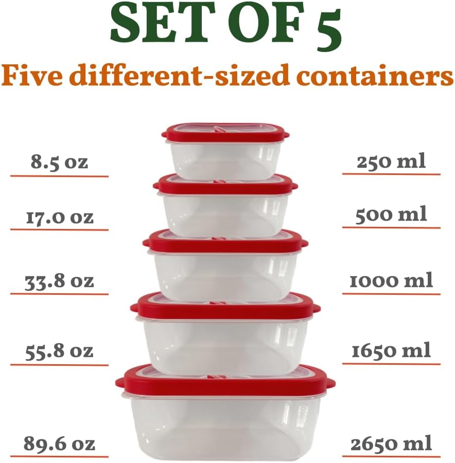 10-Piece Rectangle Food Storage Containers with Vented Lids, Airtight and BPA Free, Stackable, Microwave, Freezer, and Dishwasher Safe (GRAY)