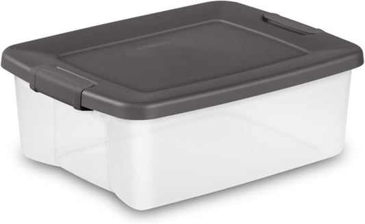 Sterilite 18-Pack Plastic Storage Bins w/ Lids, Shelf Totes Clear Containers, 25 Qt, Gray