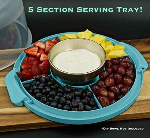 Top Shelf Elements Round Cake Carrier Two Sided Cake Holder Serves as Five Section Serving Tray, Portable Cake Stand Fits 10 inch Cake, Cake Box Comes With Handle, Cake Container Holds Pies (White)