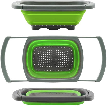 Collapsible Colander Strainer with Extendable Handles - Over the Sink Vegetable/Fruit Colanders Strainers for Kitchen, Capacity of 6 quart (Blue)