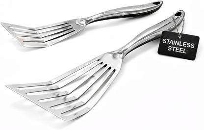 Premium Stainless Steel Fish Spatula Set (2-Pack), Slotted Metal Turner with Ergonomic Handle, Mirror Polished, Ideal for Fish, Eggs & Delicate Foods