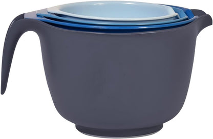 Glad Mixing Bowls with Pour Spout, Set of 4 - Nesting Plastic Bowls (1.2qt, 1.9qt, 2.8qt, and 3qt with Handle) - Non Slip Base, Dishwasher Safe Kitchen Cooking and Baking Supplies, Green
