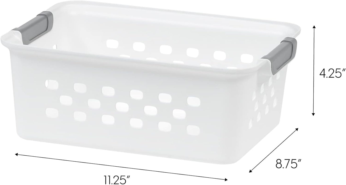 IRIS USA Plastic Storage Baskets, 6-Pack, Made in USA, Shelf Baskets Small Baskets Organizing Bins for Pantry Countertops Closet Shelves Laundry Room Office, Multi-Purpose, Nestable, Easy Carry, Black