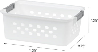 IRIS USA Plastic Storage Baskets, 6-Pack, Made in USA, Shelf Baskets Small Baskets Organizing Bins for Pantry Countertops Closet Shelves Laundry Room Office, Multi-Purpose, Nestable, Easy Carry, Black