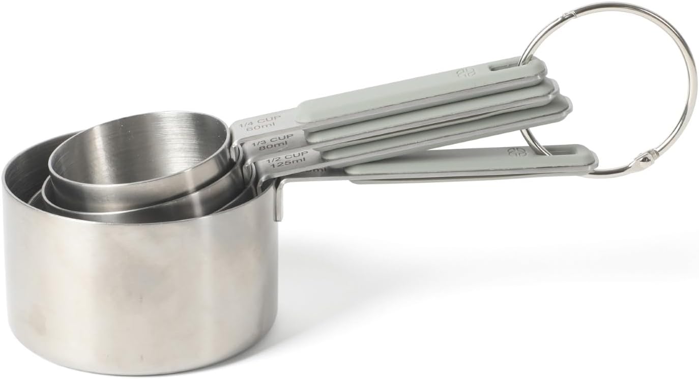 Calphalon Prime Measuring Cups, Kitchen Measurement Cup, 4-Piece Stainless Steel Kitchen Measuring Cup with Navy Silicone Handle Accurate, Durable for Dry and Liquid Ingredients