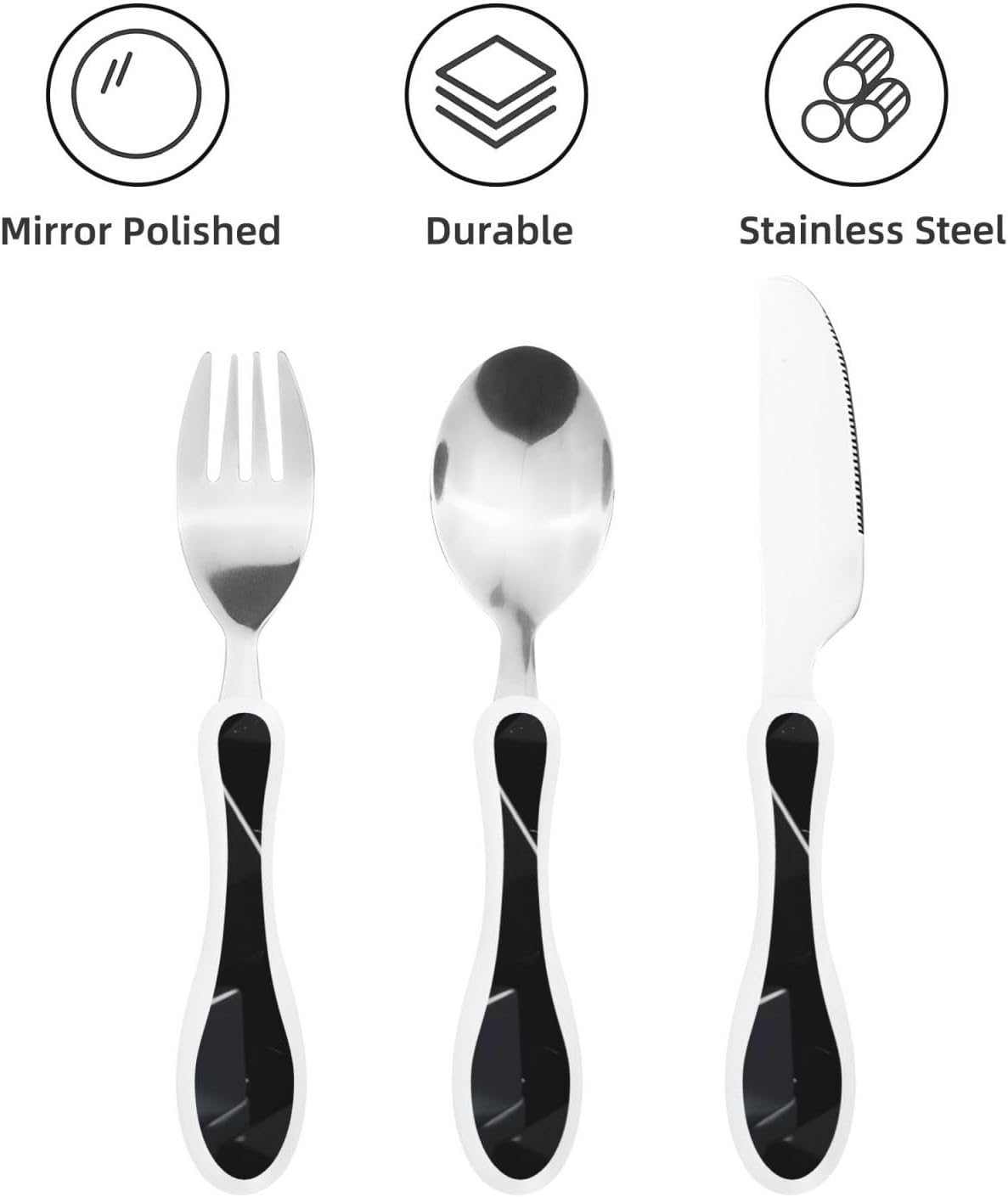 3-Piece Kids Silverware Set With Storage Case, Stainless Steel Reusable Children Safe Knife Spoon Fork Set Black And White Grid Children Flatware Set For Kids Lunch Box