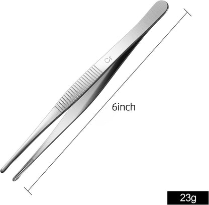 Aniso 6 Inches Stainless Steel garden tweezers | Precision Serrated, Non-slip handle For Hand-Made，succulent，Pick up an ice cube Kitchen and Dining Room