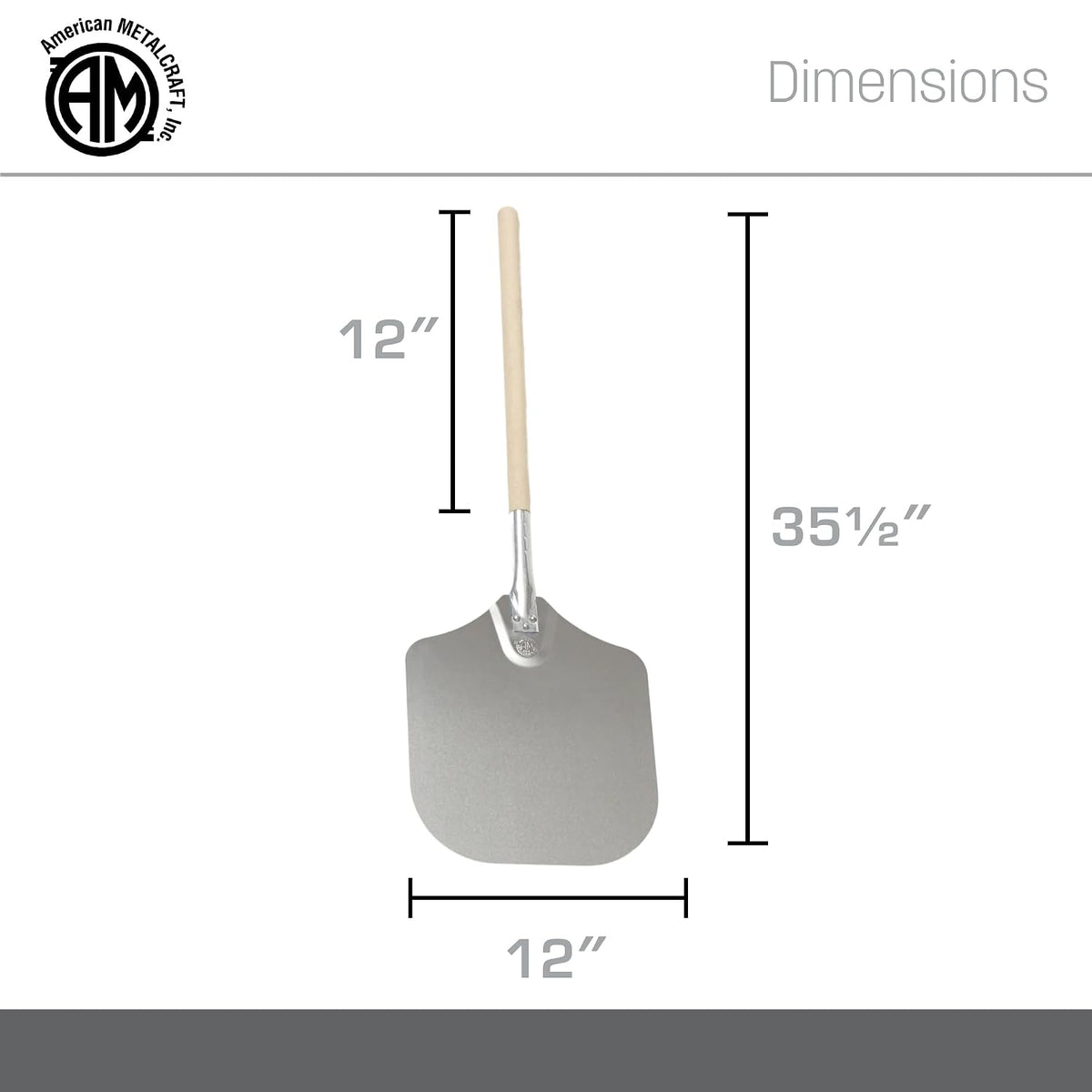 American Metalcraft 3016 Aluminum Pizza Peel with 19 Inch Wood Handle - 12 x 14 Inch, 14 Gauge Aluminum Blade - Tapered Edges for Smooth Handling - Durable Commercial Grade, Silver