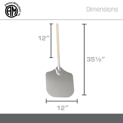 American Metalcraft 3016 Aluminum Pizza Peel with 19 Inch Wood Handle - 12 x 14 Inch, 14 Gauge Aluminum Blade - Tapered Edges for Smooth Handling - Durable Commercial Grade, Silver