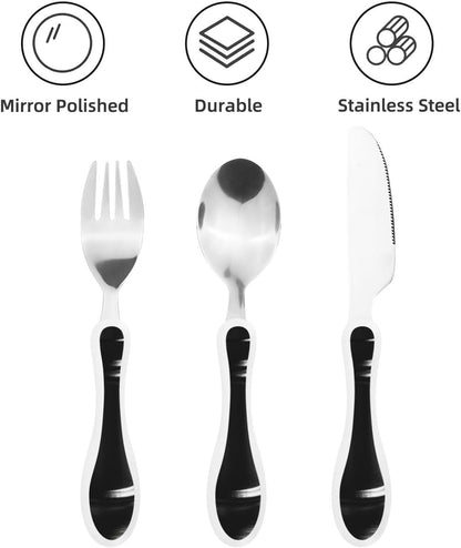3-Piece Kids Silverware Set With Storage Case, Stainless Steel Reusable Children Safe Knife Spoon Fork Set Black White Stripes Red Rose Flowers Children Flatware Set For Kids Lunch Box