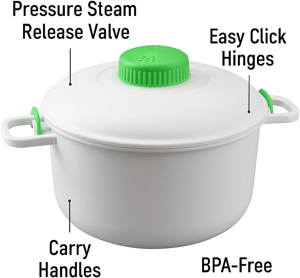 Microwave Pressure Cooker Steamer – 2.8L BPA-Free Microwave Rice & Vegetable Cooker – Quick Healthy Meals for Meats, Fish, Poultry – With Rice Spoon & Measuring Cup – Fast Dinner Solution