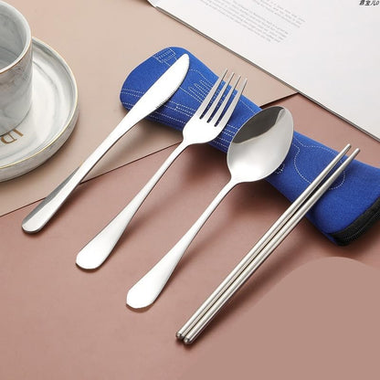 5PCS Portable Silverware Set with Case, Premium Stainless Steel Travel Camping Cutlery Set, Reusable Safe Flatware Sets for Lunch Box/Workplace/Students, Dinnerware with Carrying Case,Silver