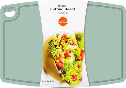 Liflicon Silicone Thick Cutting Boards Mats Set of 3 Foldable & Flexible Design Juice Grooves Easy Grip Handle Dishwasher Safe for Kitchen,BPA free Silicone Cutting Board-Gray