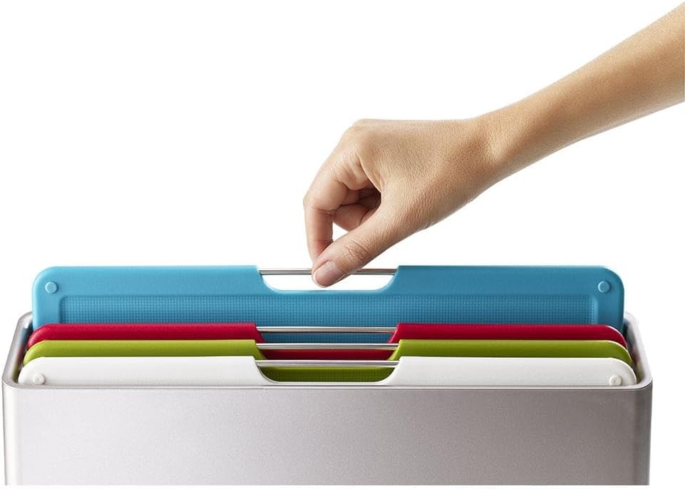 Joseph Joseph Folio 4-Piece Colour coded Cutting Board Set, Slimline case for organized Kitchen storage, Graphite