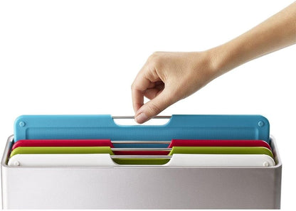 Joseph Joseph Folio 4-Piece Colour coded Cutting Board Set, Slimline case for organized Kitchen storage, Graphite