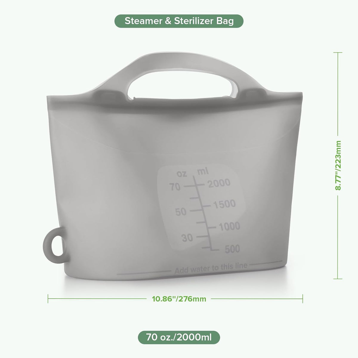 Haakaa Silicone Microwave Steamer & Steriliser Bag, 70oz/2000ml Large Capacity Reusable Steaming Bags for Baby Bottles, Breast Pump, Accessories, Pacifiers,Teethers, Great for Home&On The Go, Grey/1PC