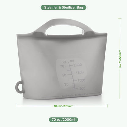Haakaa Silicone Microwave Steamer & Steriliser Bag, 70oz/2000ml Large Capacity Reusable Steaming Bags for Baby Bottles, Breast Pump, Accessories, Pacifiers,Teethers, Great for Home&On The Go, Grey/1PC