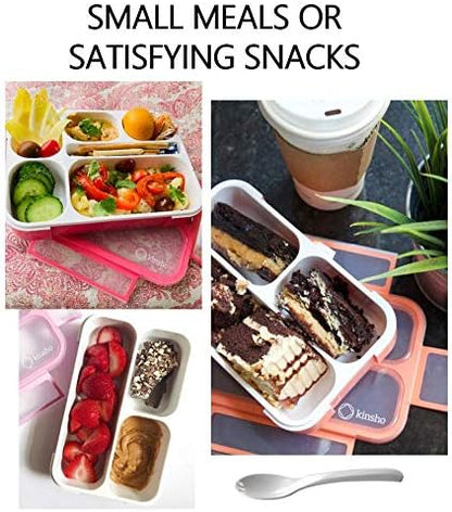 Small Snack Containers for Kids Toddlers - 3 Compartments (Set of 2) - Leak-Proof Reusable Boxes with Lids - BPA-Free Plastic Mini Bento Lunch Box - Holds 2 Cups Capacity (Pastel Blue+Teal Sparkle)