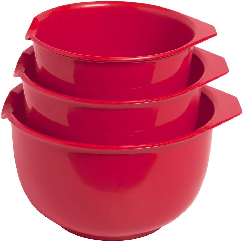Glad Mixing Bowls with Pour Spout, Set of 4 - Nesting Plastic Bowls (1.2qt, 1.9qt, 2.8qt, and 3qt with Handle) - Non Slip Base, Dishwasher Safe Kitchen Cooking and Baking Supplies, Green