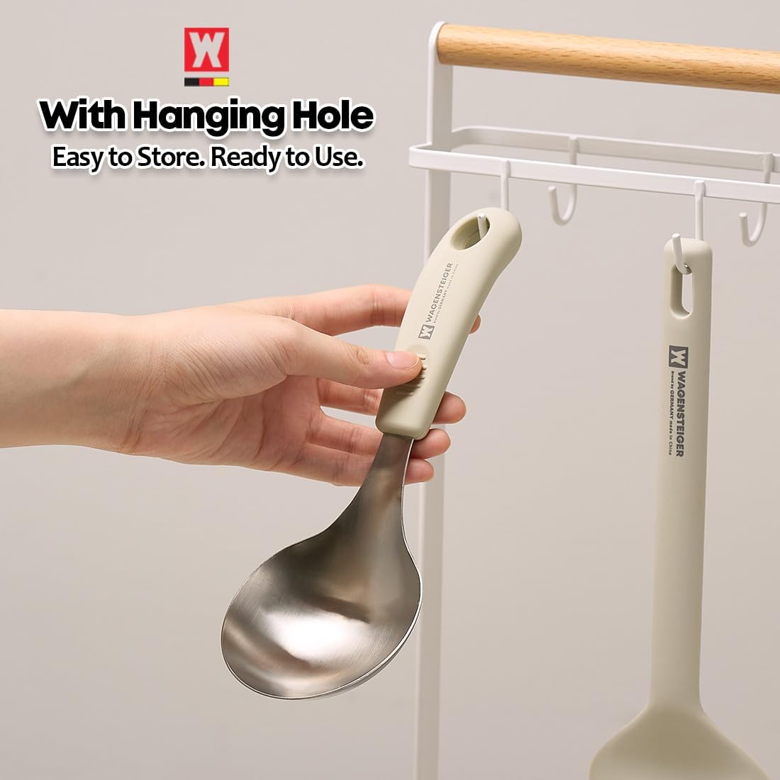 Short Stainless Steel Ladle 220mm (8.6”) – SUS304 Thick Deep Bowl Head with Soft-Grip Silicone Handle – Lightweight Mini Soup & Serving Spoon for Cooking – 5 Color Options (Gray)