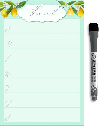 Dry Erase Weekly Calendar Planner Sticker Decal | Removable & Reusable | Magnetic Fine-Tip Marker Included (6 x 9 inches, White)