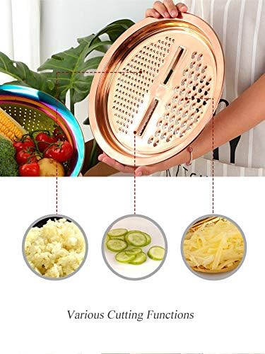 3PC/Set Colander set Stainless Steel Vegetable Slicer Fruit Potato Peeler Carrot Grater Strainer Utensil Round Rice Washer Bowl Drain Basket-Gold