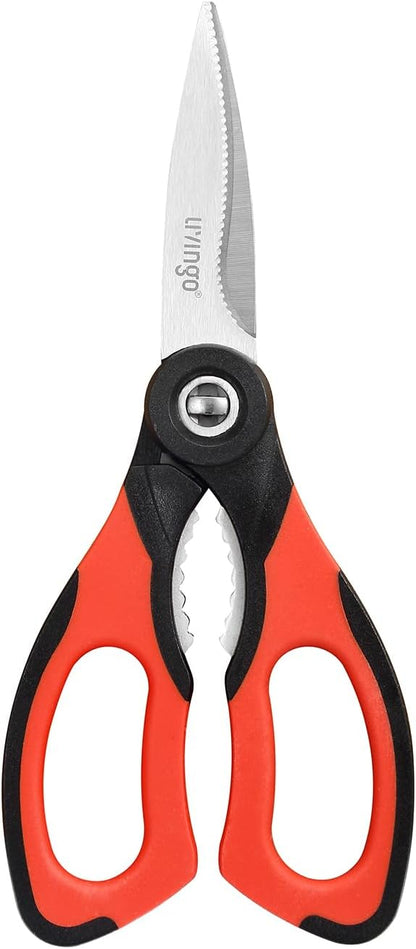 LIVINGO 8.5 Inch Kitchen Shears Serrated Blade Food Scissors