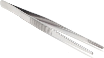 6 Inch Professional Culinary Stainless Steel Precision Tongs with Serrated Tips, Plating/Food Presentation Detailing Serving Tongs, Chef's Kitchen Tweezer Tongs - Ultra Non-Slip Grip