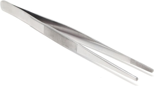 6 Inch Professional Culinary Stainless Steel Precision Tongs with Serrated Tips, Plating/Food Presentation Detailing Serving Tongs, Chef's Kitchen Tweezer Tongs - Ultra Non-Slip Grip