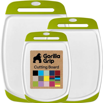 GORILLA GRIP BPA-Free Reversible Kitchen Cutting Board Set of 3, US Designed, Nonporous, Juice Grooves Catch Liquid, Slip Resistant Border, Dishwasher Safe, Durable Large Food Chopping Boards, Black