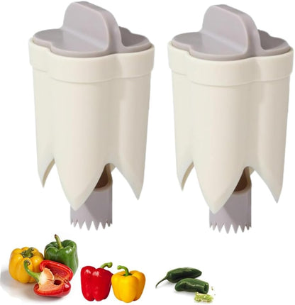 Pepper Seed Corer Remover,2025 Upgraded 2-In-1 Bell Pepper Cutter & Deseeder for Effortless,Fruit Pepper Corer, Kitchen Gadgets for Bell Pepper Jalapeno Bitter Melon Corers (White)
