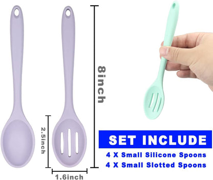 ELANE 8 Pcs Silicone Cooking Utensils Set,Silicone Serving Spoons Cooking Spoons for Nonstick Cookware for Kitchen Salads