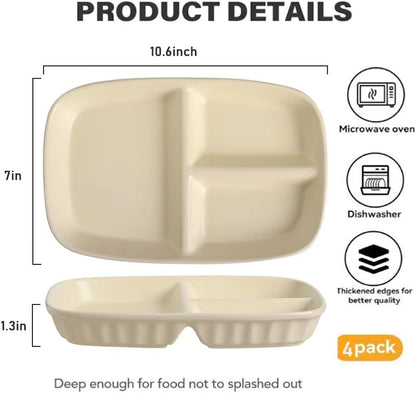 Divided Plates 10.5 Inch for Adults, Portion Control Bariatric Plate, Wheat Straw Plates with 3 Compartments, Unbreakable Reusable Portion Control Plates, BPA Free(4PCS) (INS Series-4PACK)