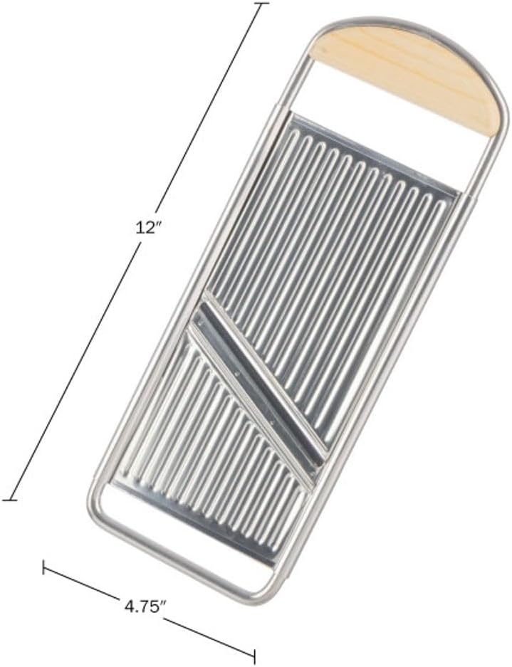 Handheld Mandoline Slicer for Kitchen - Stainless Steel Flat Mandolin with Cherrywood Handle - Julienne Cutter for Vegetable and Fruits - Italian Made Kitchen Gadgets by Kings County Tools