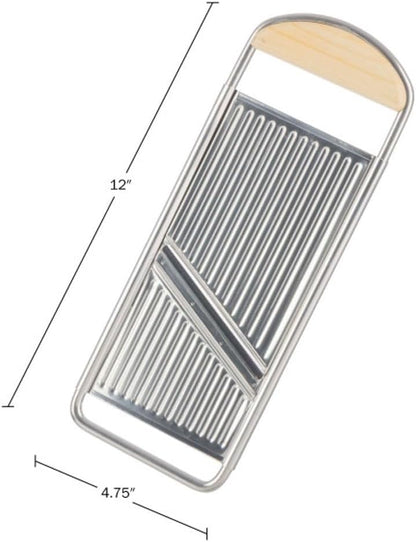 Handheld Mandoline Slicer for Kitchen - Stainless Steel Flat Mandolin with Cherrywood Handle - Julienne Cutter for Vegetable and Fruits - Italian Made Kitchen Gadgets by Kings County Tools