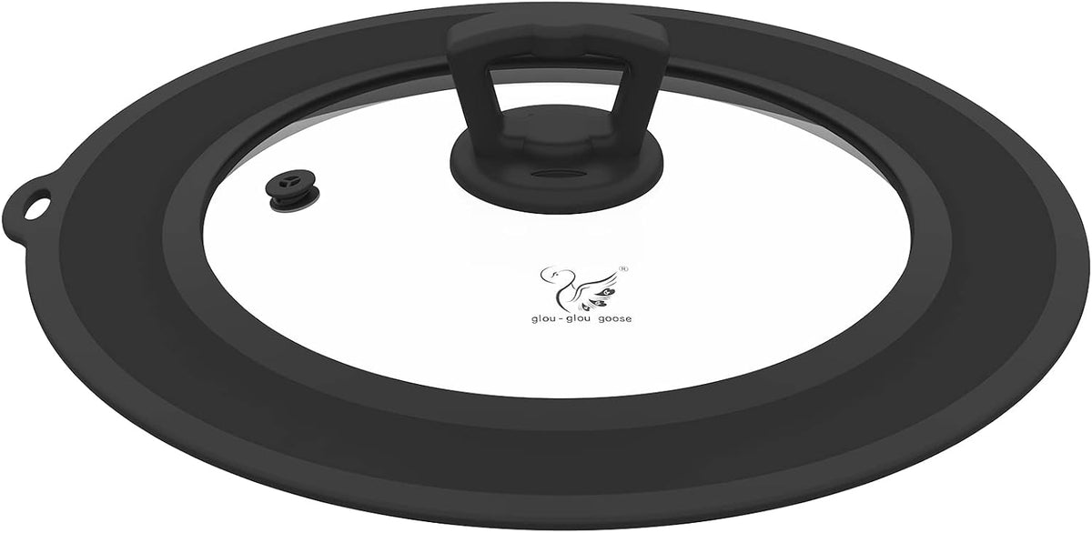 Vented Tempered Glass Universal Lid for Pot Pan Skillet with Heat Resistant Silicone Rim Microwave Splatter Lid Cover Microwave Safe Fit 11.5" 12" 12.5" Cookware, Dishwasher Safe Grey
