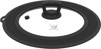 Vented Tempered Glass Universal Lid for Pot Pan Skillet with Heat Resistant Silicone Rim Microwave Splatter Lid Cover Microwave Safe Fit 11.5" 12" 12.5" Cookware, Dishwasher Safe Grey