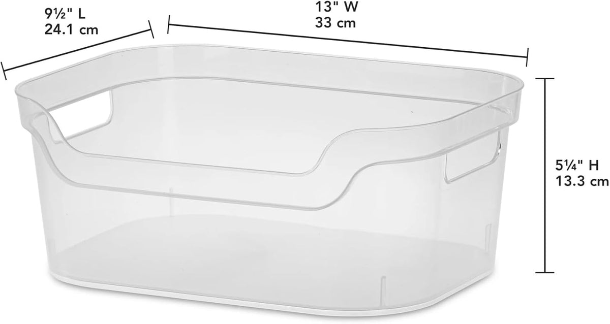 (2 pack) Medium Open Bin, Clear Plastic, Easy Access Bin with Scoop Front, Clear