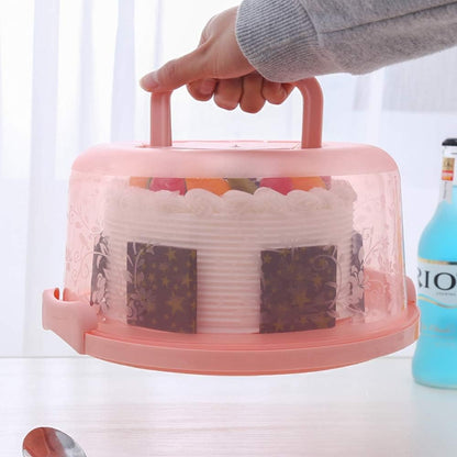 Plastic Small Cake Carrier Holder Cover Round Container with Collapsible Handles Suitable for 7 inch Diameter and 2.5 inch Height Cake (Pink)