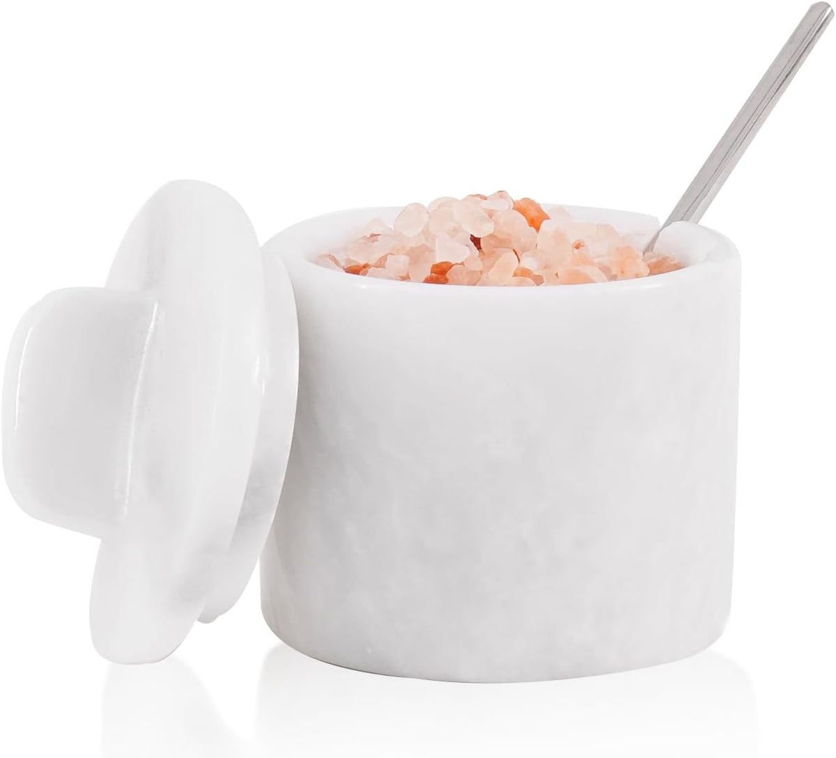 Marble Salt Cellar with Lid & Spoon 4 Inch, Green