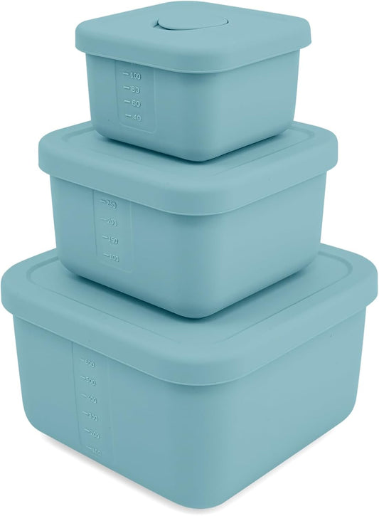 3 PCS Silicone Food Storage Containers with Lids，BPA Free Reusable Silicone Storage Containers for Food Freezer Containers Freezer Dishwasher Safe（24oz,10oz,4oz）