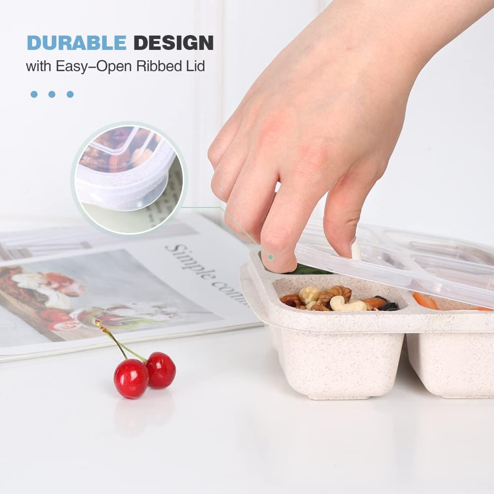 8 Pack Snack Box Container, 4 Compartments Bento Snack Containers for Organized Meal Prep, Reusable Divided Lunch Food Storage Containers for Work, Picnic– Microwave, Dishwasher, Freezer Safe